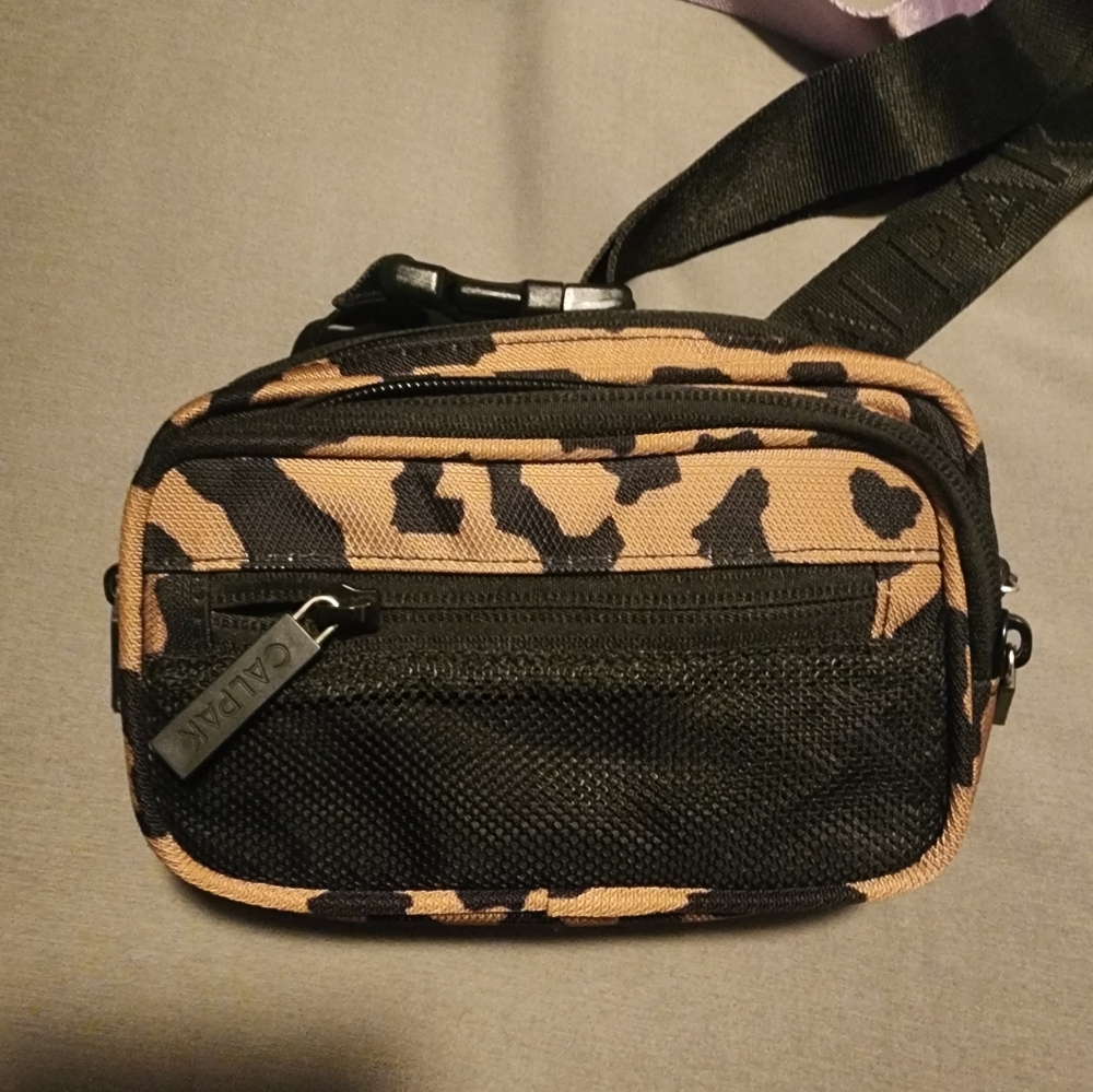 Calpak Leopard Print Crossbody Bag in Tan and Black